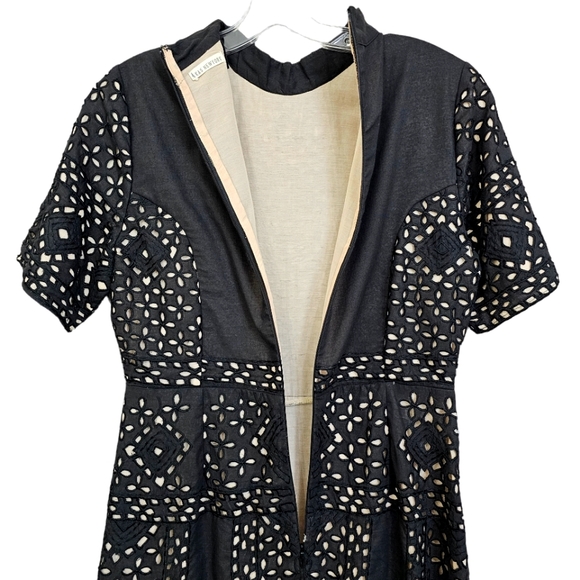 Anthropologie Kas Ny Black Iolet /Tan Shortsleeve Mock Turtleneck Dress - Picture 13 of 16